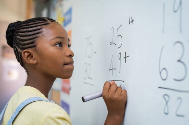 Learner solving a maths problem on the whiteboard